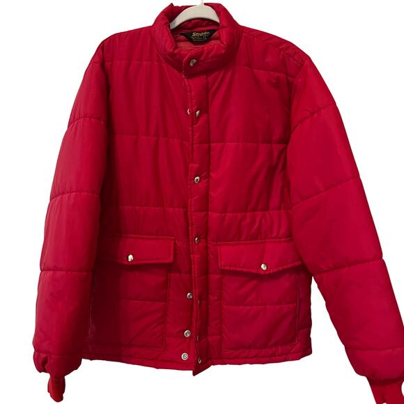 Vintage Swingsters World of Wearables Mens Red Puffer Jacket Size Large 70s 80s - Picture 1 of 6
